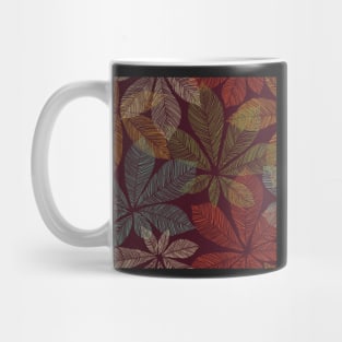 Dark autumn tropical leaves. Chestnut abstract illustration. Leaf skeleton print Mug